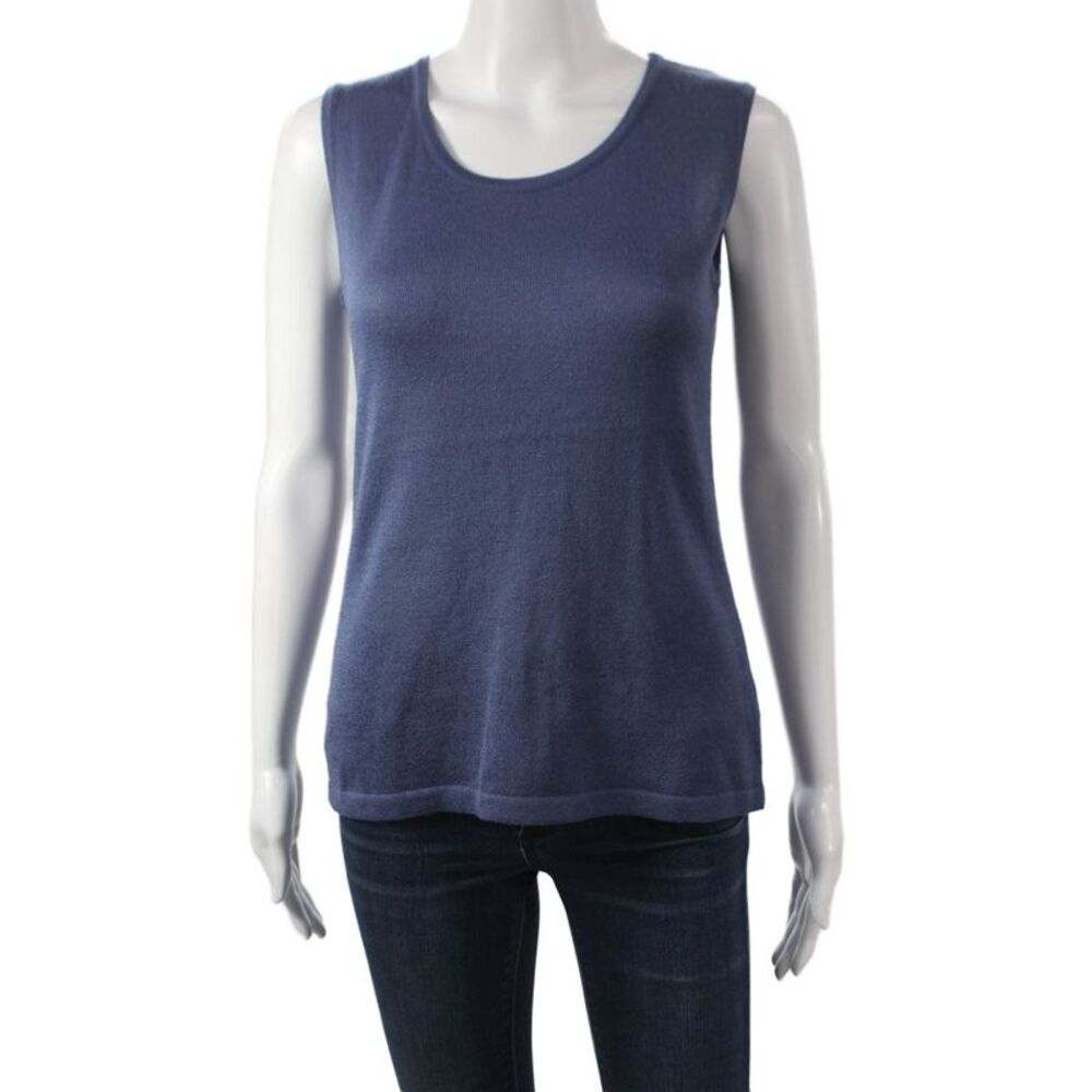 Jennifer Tyler Women Basic Cotton Sleeveless Tank Top Blue Round Neck Size 48